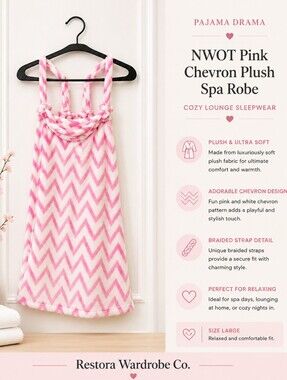 NWOT Pink Chevron Plush Spa Robe Cozy Lounge Sleepwear Large
